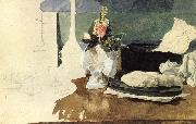 Mikhail Vrubel, Still life with flowers,A Paper-weight,and other objects
